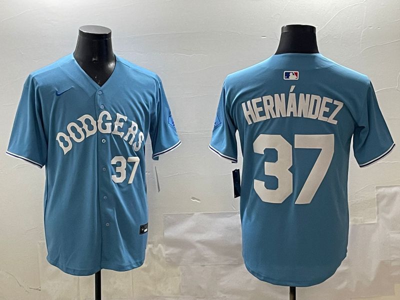 Men Los Angeles Dodgers #37 Hernandez Light Blue Joint Name 2025 Nike MLB Jersey style 21->los angeles dodgers->MLB Jersey